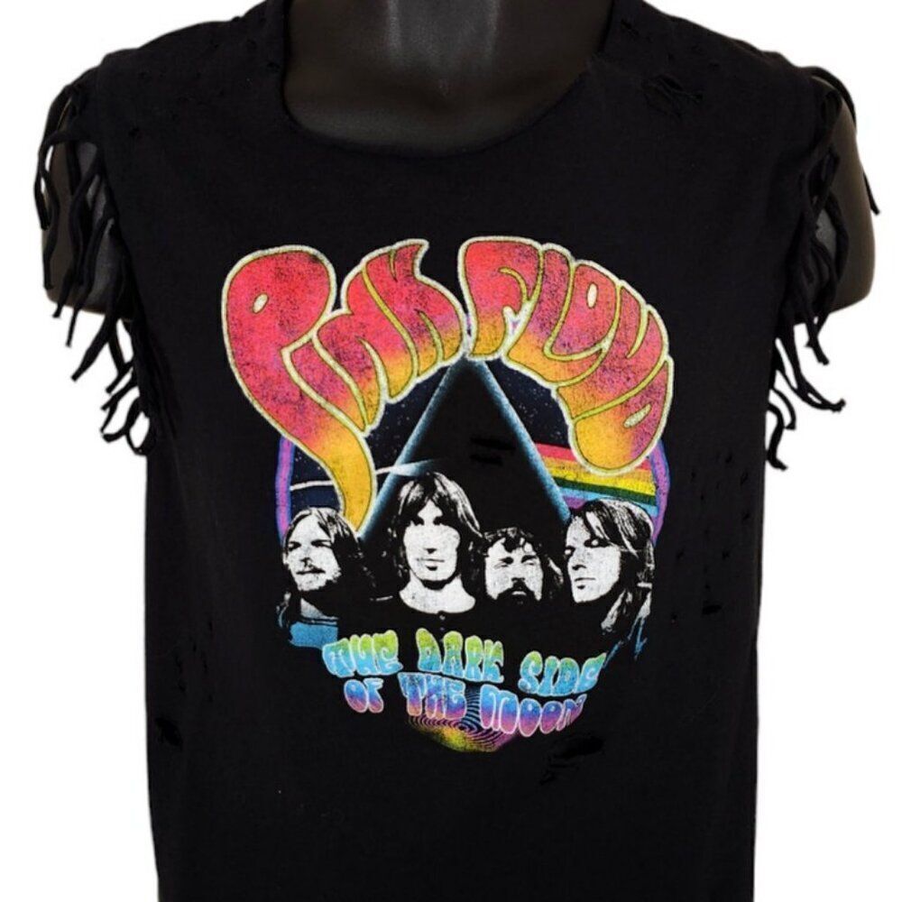 Pink Floyd T Shirt Mens Size Small Black Chopped Altered Dark Side Of The Moon